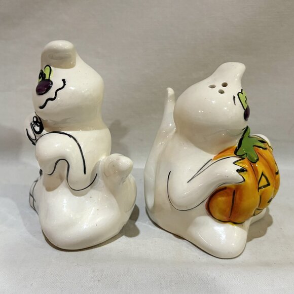 BLUE SKY Clayworks Halloween GHOST JACK-O-LANTERN Spider Salt Pepper Shaker Set - Picture 5 of 7